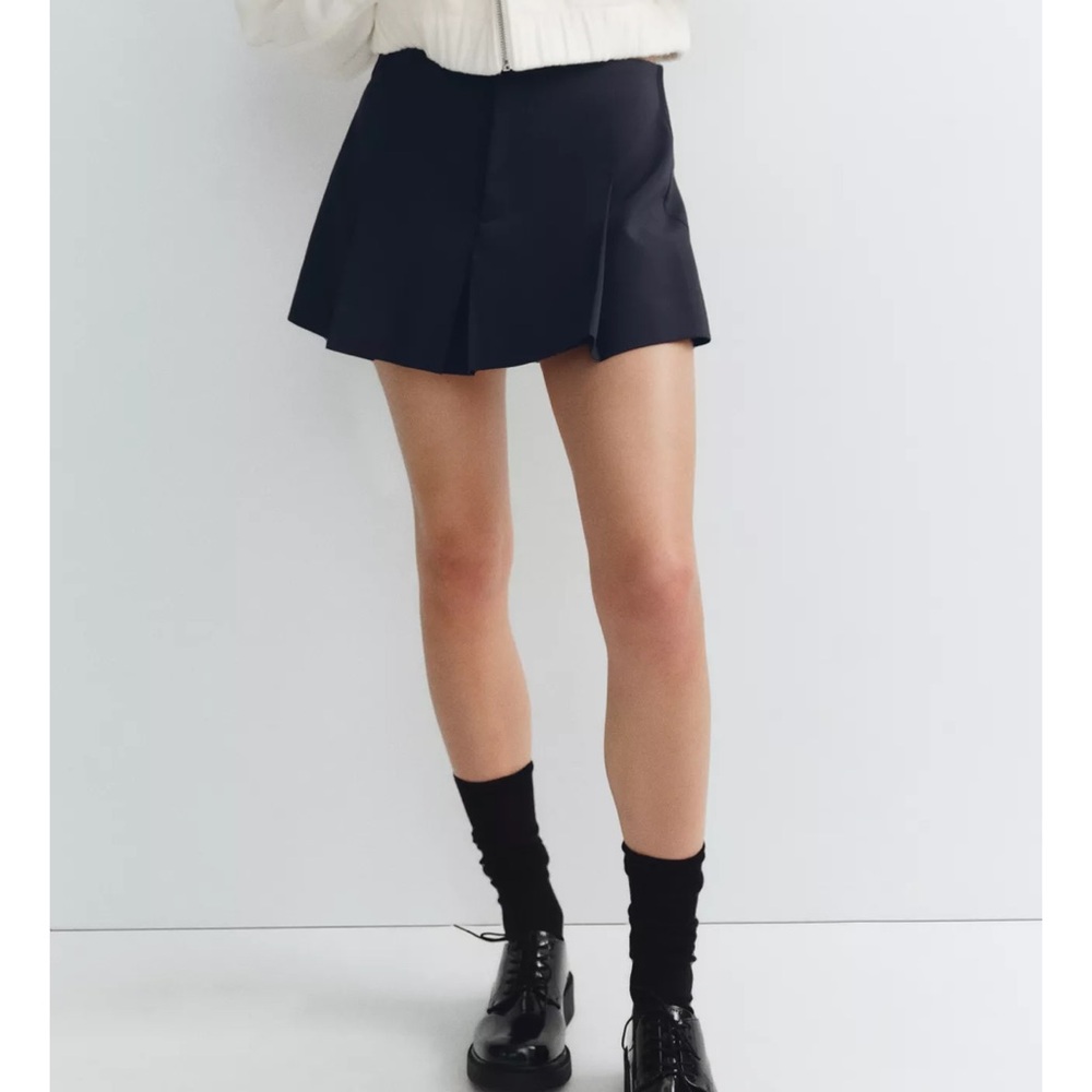 Navy blue Pleated Mini Skirt